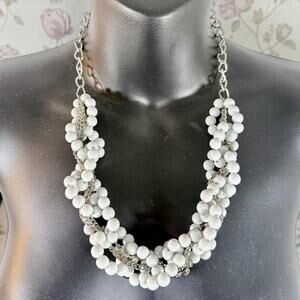 You & I Yoursi White Beads & Crystal Drops Cluster Necklace with Chain Jewelry